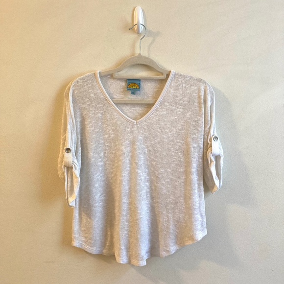 C&C California White Lightweight Short Sleeve Sweater Lagenlook - Picture 2 of 8